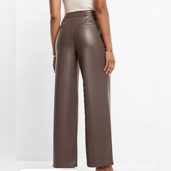 Chocolate Brown Leather Trousers High Rise Wide Leg Express Pants Faux Leather - Picture 3 of 12